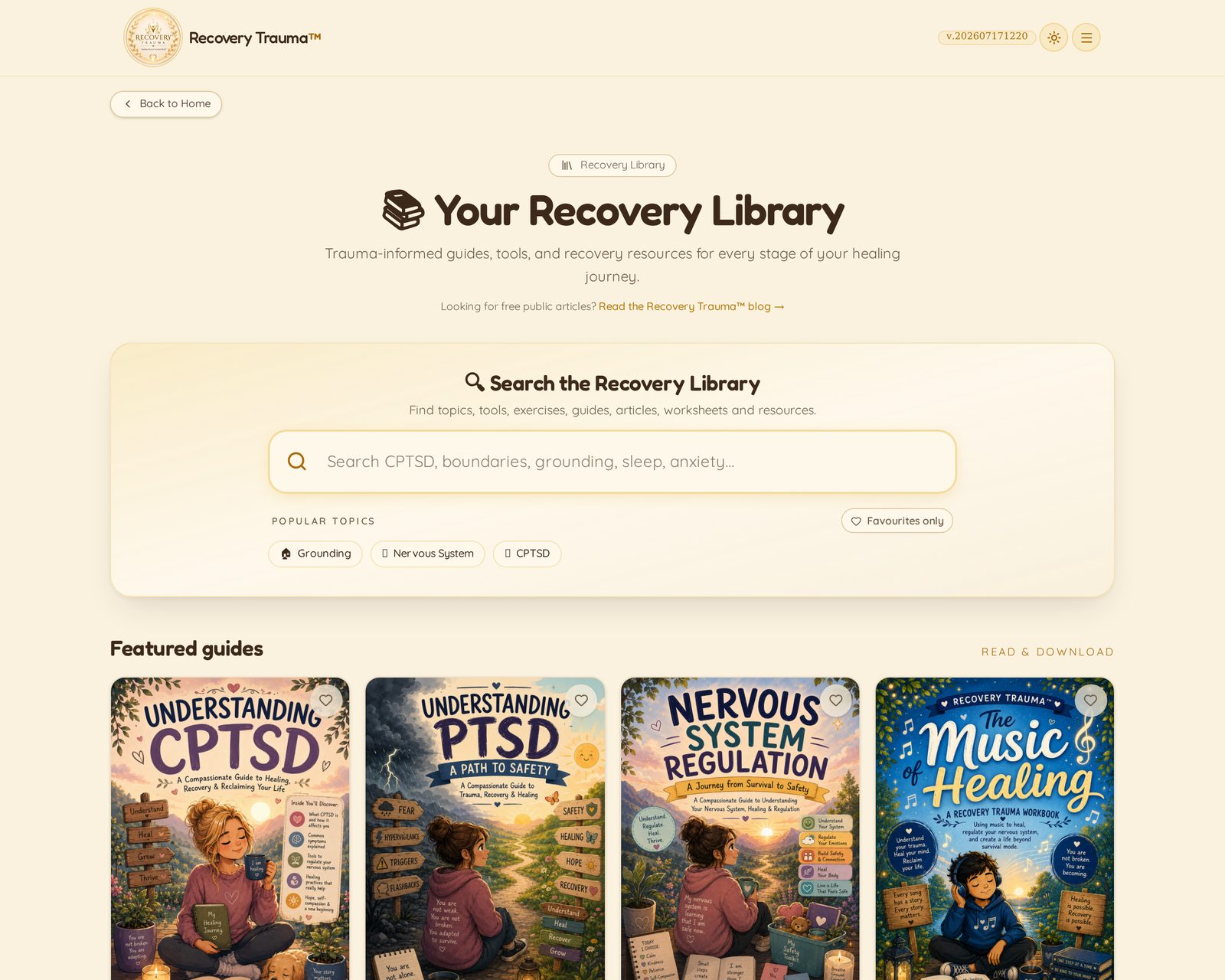 The Recovery Trauma™ Trauma Recovery Library inside the membership