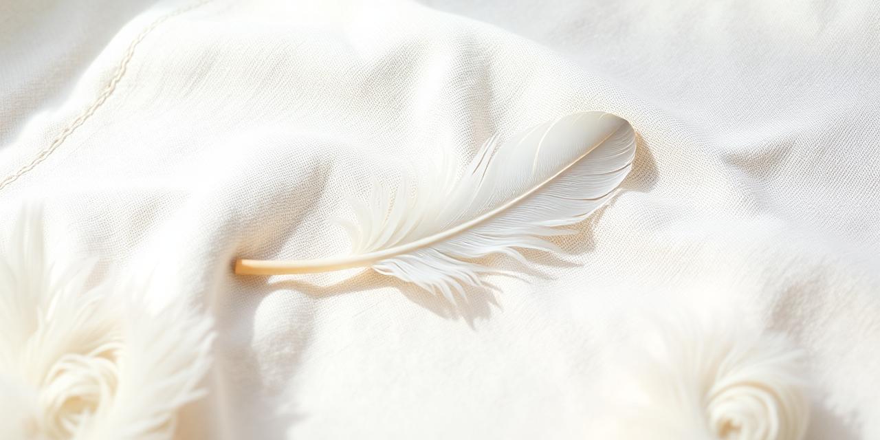 A single soft white feather resting gently on cream linen.